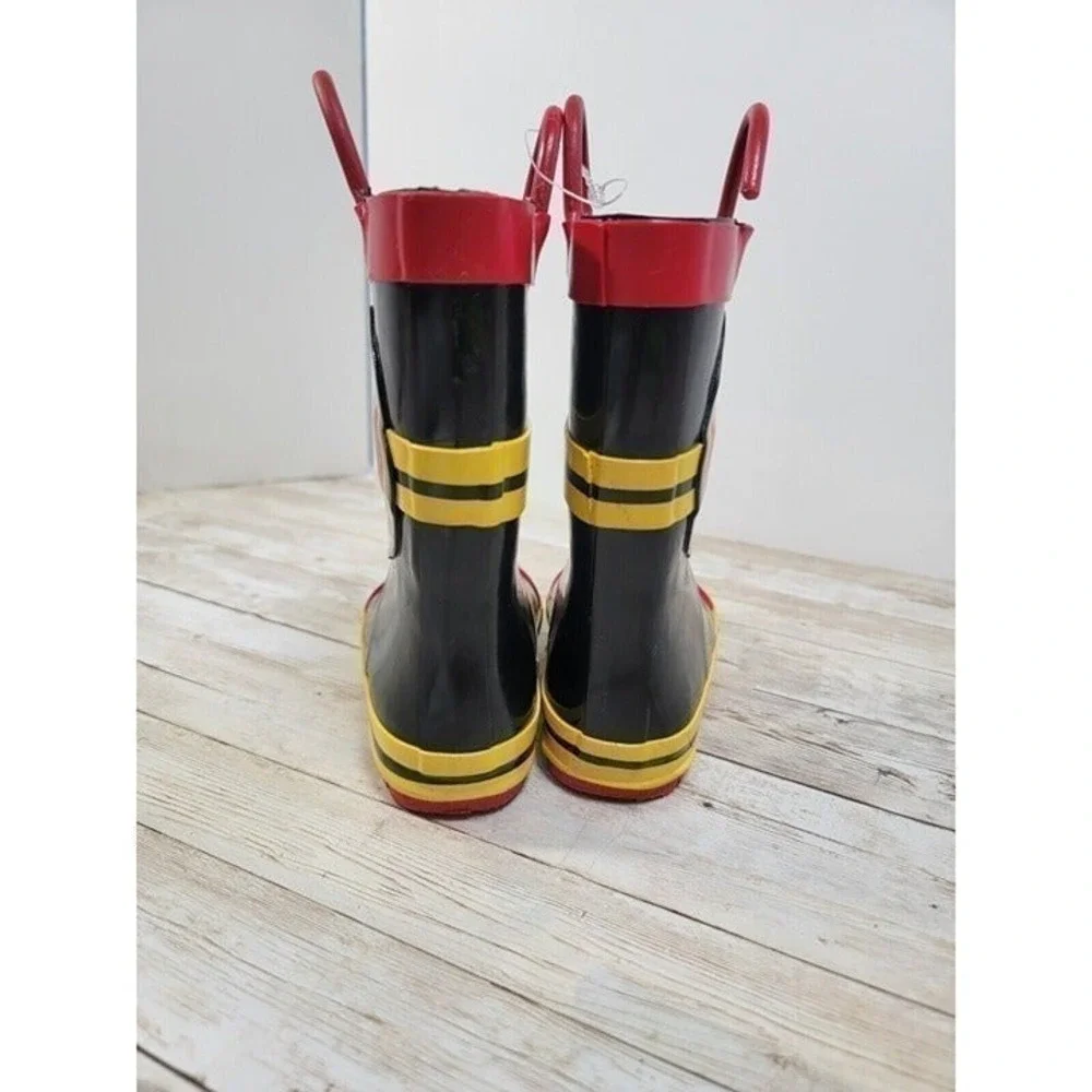 Fireman Fire Dept Rain Boots Fire Cheif Black Yellow 7/8 Boys Girls #13‎